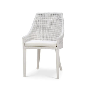 Bramble Savanah Dining Chair In True White Rattan & Legs W/ Arctic White Seat Cushion-Bramble-Blue Hand Home
