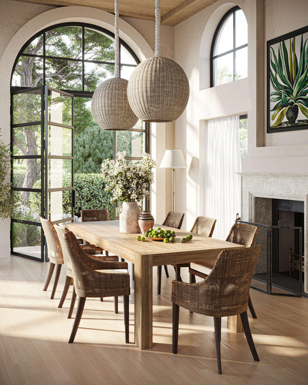 Bramble Savanah Dining Chair In Light Glazed Rattan W/ Arctic White Performance Fabric Cushion-Bramble-Blue Hand Home