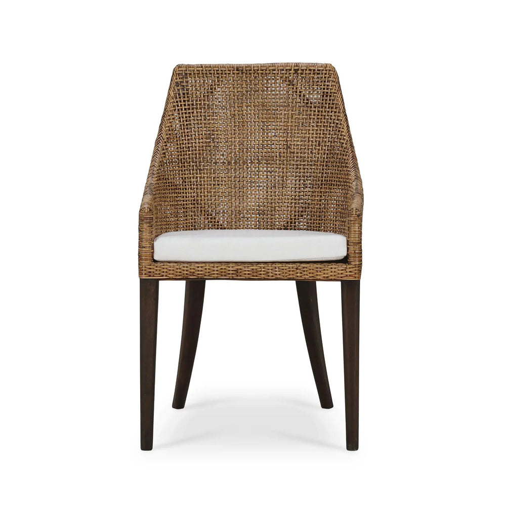 Bramble Savanah Dining Chair In Light Glazed Rattan W/ Arctic White Performance Fabric Cushion-Bramble-Blue Hand Home
