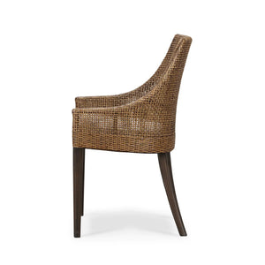 Bramble Savanah Dining Chair In Light Glazed Rattan W/ Arctic White Performance Fabric Cushion-Bramble-Blue Hand Home