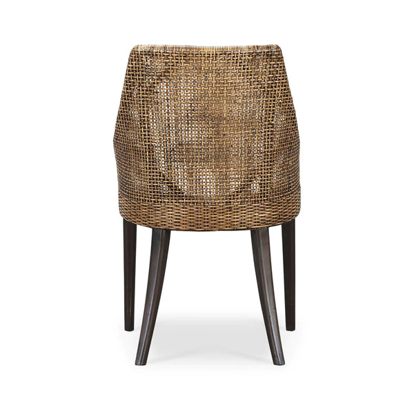 Bramble Savanah Dining Chair In Light Glazed Rattan W/ Arctic White Performance Fabric Cushion-Bramble-Blue Hand Home