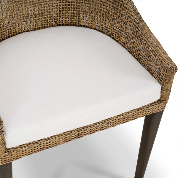 Bramble Savanah Dining Chair In Light Glazed Rattan W/ Arctic White Performance Fabric Cushion-Bramble-Blue Hand Home