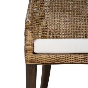 Bramble Savanah Dining Chair In Light Glazed Rattan W/ Arctic White Performance Fabric Cushion-Bramble-Blue Hand Home