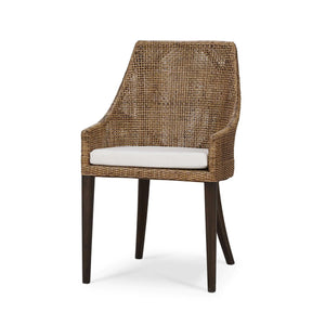 Bramble Savanah Dining Chair In Light Glazed Rattan W/ Arctic White Performance Fabric Cushion-Bramble-Blue Hand Home