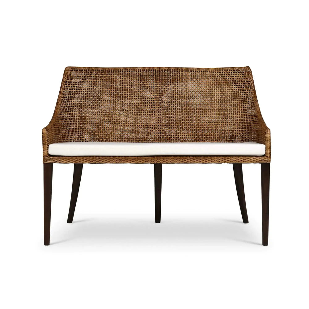 Bramble Savanah Rattan Loveseat in Light Glazed Rattan w/ Arctic White Performance Fabric Cushion-Bramble-Blue Hand Home