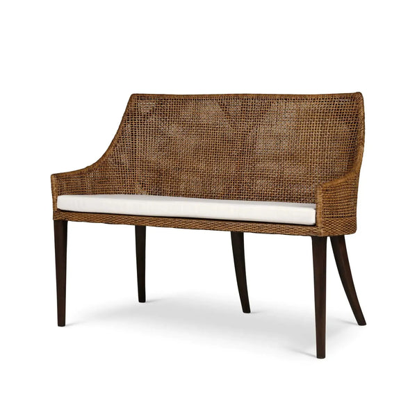 Bramble Savanah Rattan Loveseat in Light Glazed Rattan w/ Arctic White Performance Fabric Cushion-Bramble-Blue Hand Home