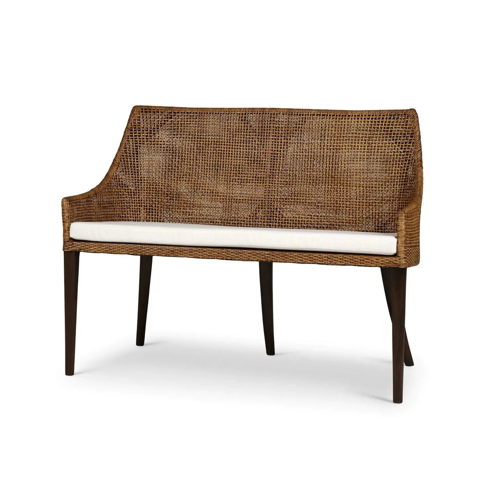 Bramble Savanah Rattan Loveseat in Light Glazed Rattan w/ Arctic White Performance Fabric Cushion-Bramble-Blue Hand Home