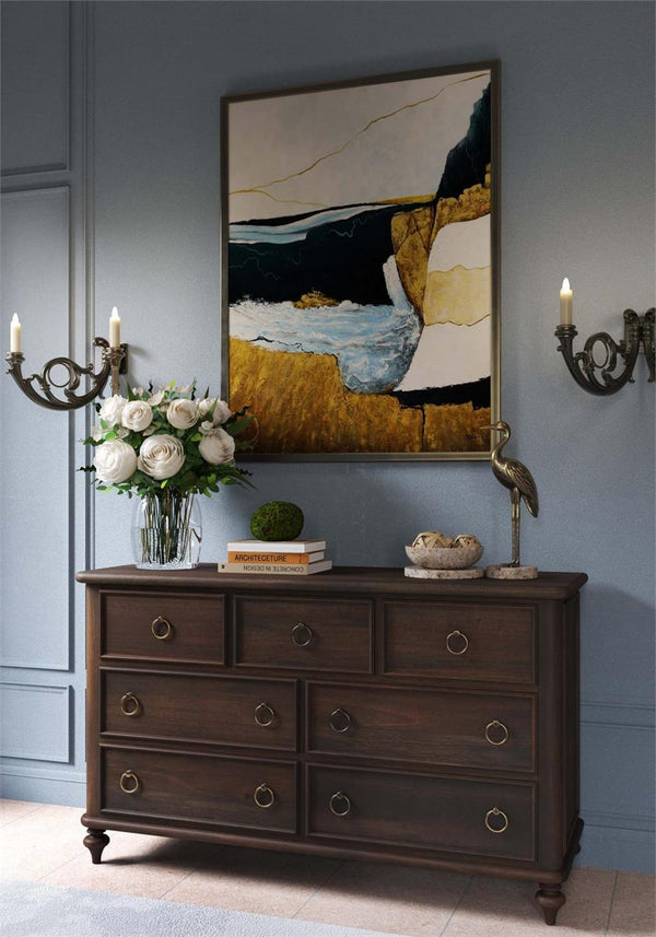 Bramble Savannah 7 Drawer Dresser In Walnut-Bramble-Blue Hand Home