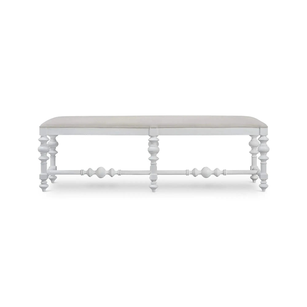 Bramble Savannah Large Bench In True White W/ Natural Performance Fabric-Bramble-Blue Hand Home