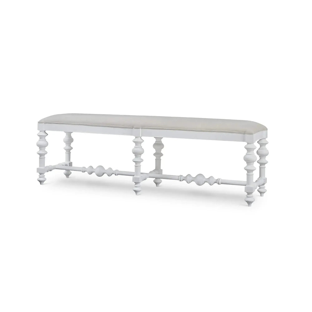 Bramble Savannah Large Bench In True White W/ Natural Performance Fabric-Bramble-Blue Hand Home