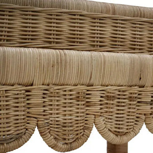 Bramble Scallop Rattan Side Table W/ Tray In Natural-Bramble-Blue Hand Home