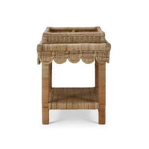 Bramble Scallop Rattan Side Table W/ Tray In Natural-Bramble-Blue Hand Home