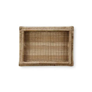 Bramble Scallop Rattan Side Table W/ Tray In Natural-Bramble-Blue Hand Home