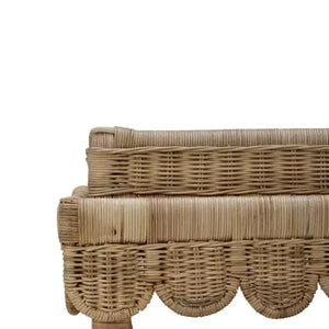 Bramble Scallop Rattan Side Table W/ Tray In Natural-Bramble-Blue Hand Home