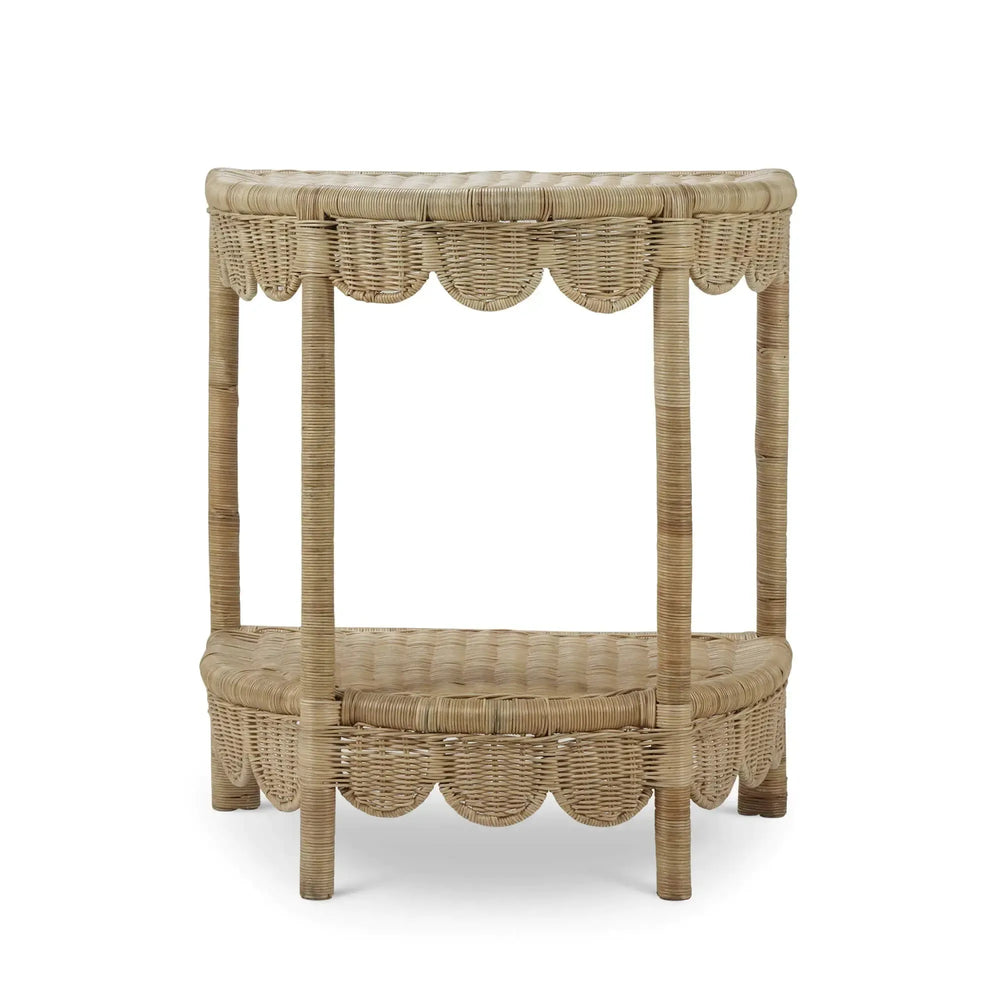 Bramble Scalloped Half Round Side Table In Rattan Natural-Bramble-Blue Hand Home