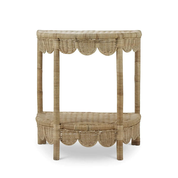 Bramble Scalloped Half Round Side Table In Rattan Natural-Bramble-Blue Hand Home