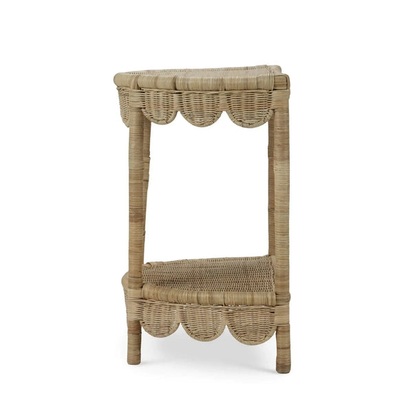 Bramble Scalloped Half Round Side Table In Rattan Natural-Bramble-Blue Hand Home