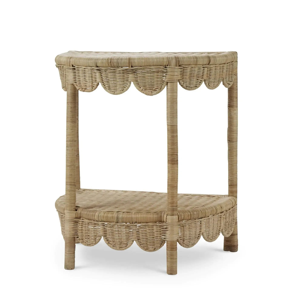 Bramble Scalloped Half Round Side Table In Rattan Natural-Bramble-Blue Hand Home