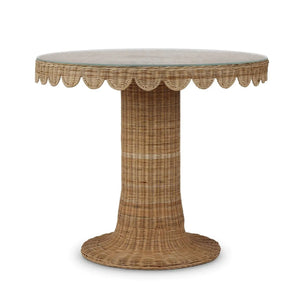 Bramble Scalloped Round Bistro Table W/ Tempered Glass In Rattan Natural-Bramble-Blue Hand Home