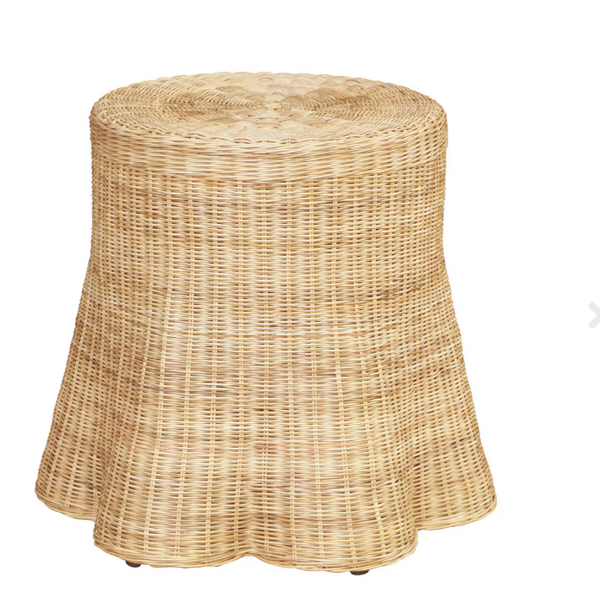 Bonnie Rattan Scalloped Side Table, Natural-Blue Hand Home