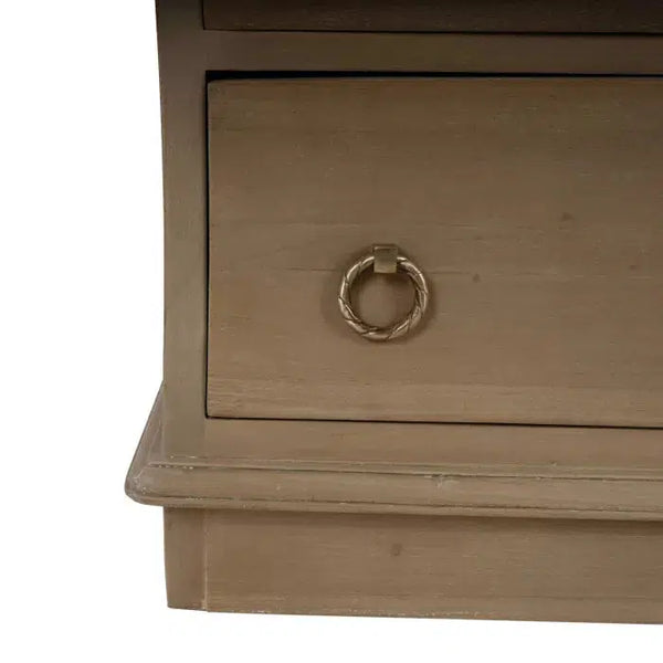 Bramble Serpentine Bedside Table In Sandbar-Bramble-Blue Hand Home