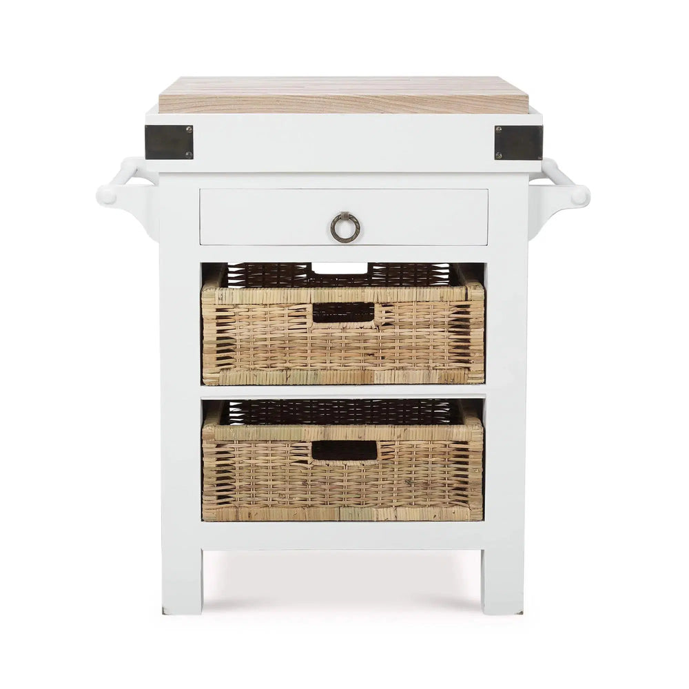 Bramble Sonoma Island In Architectural White W/ Rattan Natural Baskets-Bramble-Blue Hand Home