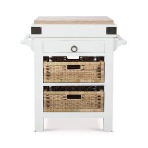 Bramble Sonoma Island In Architectural White W/ Rattan Natural Baskets-Bramble-Blue Hand Home
