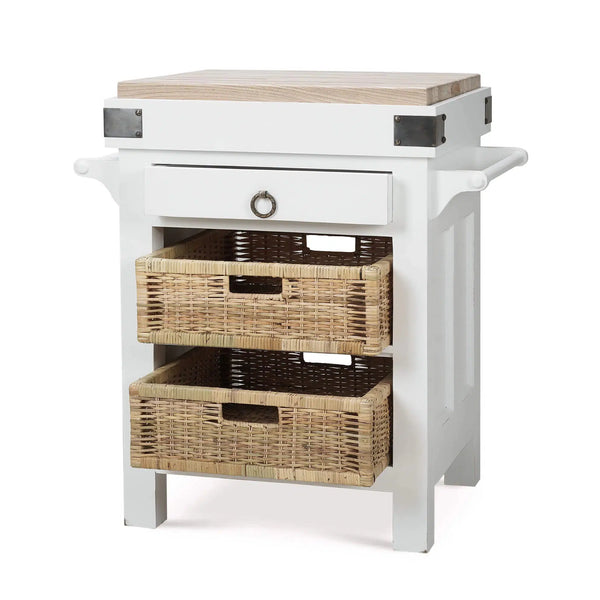 Bramble Sonoma Island In Architectural White W/ Rattan Natural Baskets-Bramble-Blue Hand Home