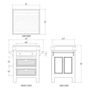 Bramble Sonoma Island In Architectural White W/ Rattan Natural Baskets-Bramble-Blue Hand Home