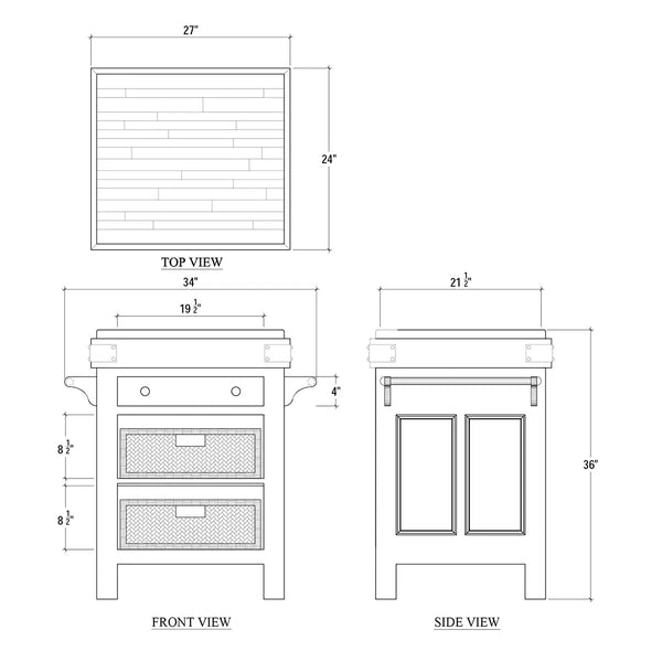 Bramble Sonoma Island In Architectural White W/ Rattan Natural Baskets-Bramble-Blue Hand Home