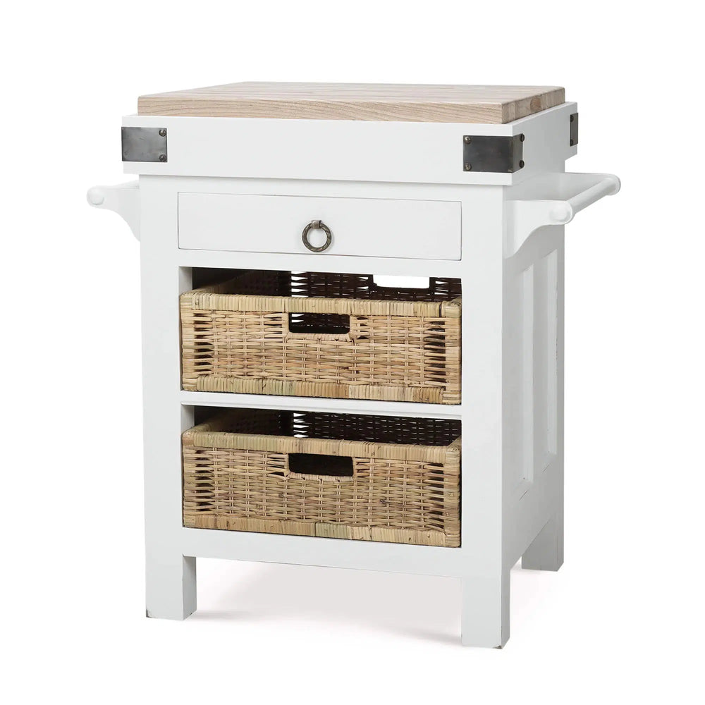 Bramble Sonoma Island In Architectural White W/ Rattan Natural Baskets-Bramble-Blue Hand Home