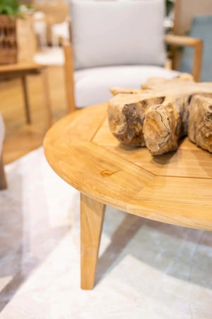 Bramble Stockton Round Coffee Table - Outdoor Teak-Bramble-Blue Hand Home