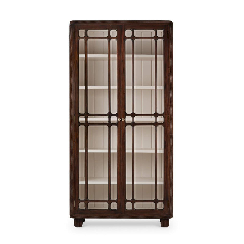 Bramble Toulouse Glass Display Cabinet in Matt Teak Brown w/ Putty Interior-Bramble-Blue Hand Home