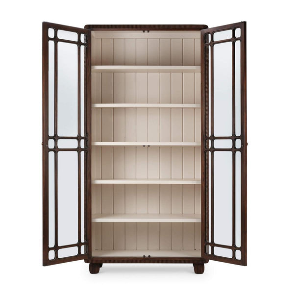 Bramble Toulouse Glass Display Cabinet in Matt Teak Brown w/ Putty Interior-Bramble-Blue Hand Home