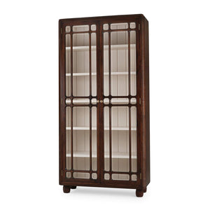 Bramble Toulouse Glass Display Cabinet in Matt Teak Brown w/ Putty Interior-Bramble-Blue Hand Home