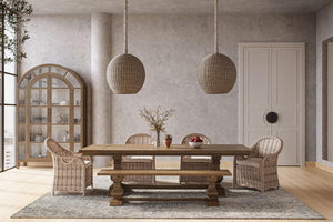 Bramble Trestle Dining Bench In Straw Wash-Bramble-Blue Hand Home