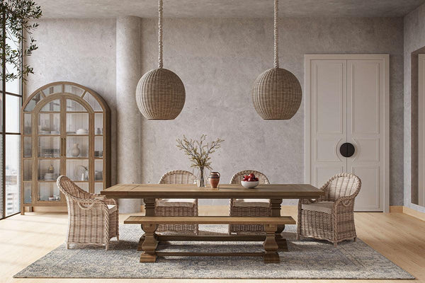 Bramble Trestle Dining Bench In Straw Wash-Bramble-Blue Hand Home