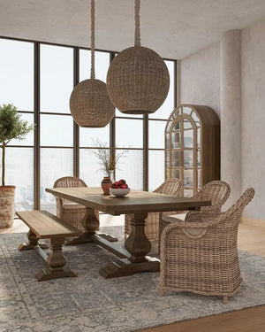 Bramble Trestle Dining Bench In Straw Wash-Bramble-Blue Hand Home