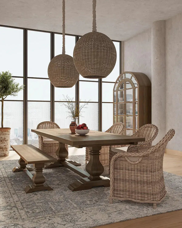 Bramble Trestle Dining Bench In Straw Wash-Bramble-Blue Hand Home