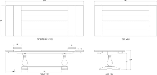 Bramble Trestle Extension Table 96 - 120'' In Straw Wash-Bramble-Blue Hand Home