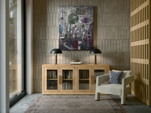 Bramble Tuscan Rustic Distressed Teak 4 Door Sideboard in Teak Natural w/ Weathered Teak Distressing-Bramble-Blue Hand Home