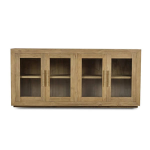 Bramble Tuscan Rustic Distressed Teak 4 Door Sideboard in Teak Natural w/ Weathered Teak Distressing-Bramble-Blue Hand Home