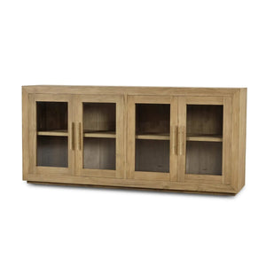 Bramble Tuscan Rustic Distressed Teak 4 Door Sideboard in Teak Natural w/ Weathered Teak Distressing-Bramble-Blue Hand Home