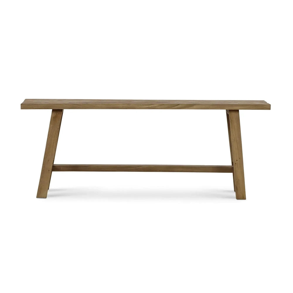 Tuscan Rustic Distressed Teak Bench in Teak Natural w/ Weathered Teak Distressing-Blue Hand Home