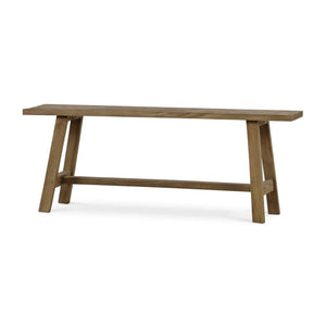 Tuscan Rustic Distressed Teak Bench in Teak Natural w/ Weathered Teak Distressing-Blue Hand Home