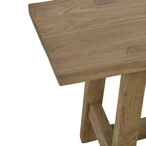 Tuscan Rustic Distressed Teak Bench in Teak Natural w/ Weathered Teak Distressing-Blue Hand Home