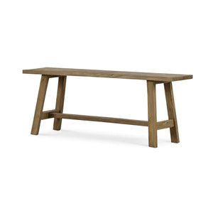 Tuscan Rustic Distressed Teak Bench in Teak Natural w/ Weathered Teak Distressing-Blue Hand Home