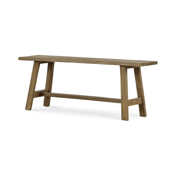 Tuscan Rustic Distressed Teak Bench in Teak Natural w/ Weathered Teak Distressing-Blue Hand Home