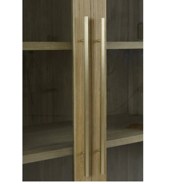 Bramble Tuscan Rustic Distressed Teak Display Cabinet in Teak Natural w/ Weathered Teak Distressing-Bramble-Blue Hand Home