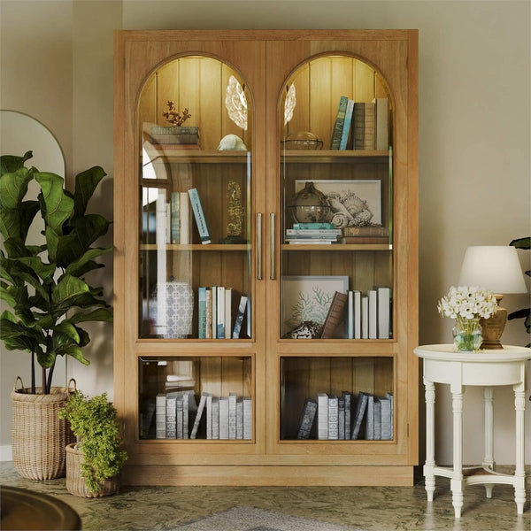Bramble Vannes 2 Door Display Cabinet in Fruitwood w/ Glass Shelves & LED Lights-Bramble-Blue Hand Home